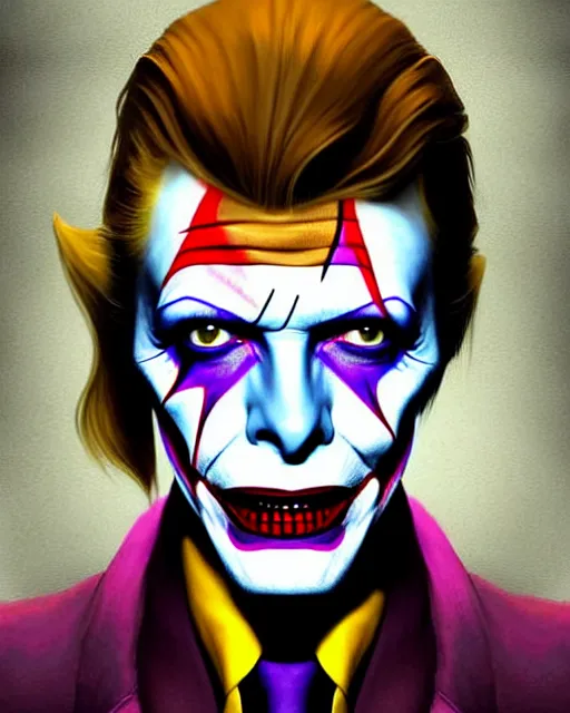 Prompt: character full body portrait of david bowie as the joker | | realistic shaded, unpleasant face, bad looking, fine details, realistic shaded lighting poster by greg rutkowski, magali villeneuve, artgerm, jeremy lipkin and michael garmash and rob rey