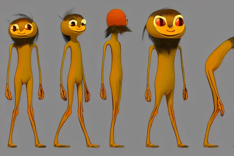 Prompt: flat 2 d, humanoid caterpillar character, head torso legs feet, lorax movie, artstation