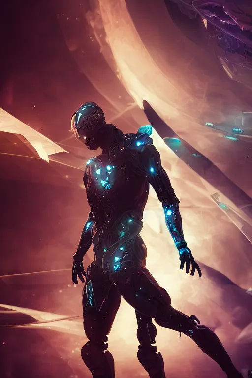 Image similar to ninja cyborg letting go of reality and experiencing the quantum feild, matte painting comic book art, cinematic, highly detailed, realistic, beautiful cosmic neural network, octane render, unreal engine, depth of field, trending on artstation, sharp focus, philosophical splashes of colors