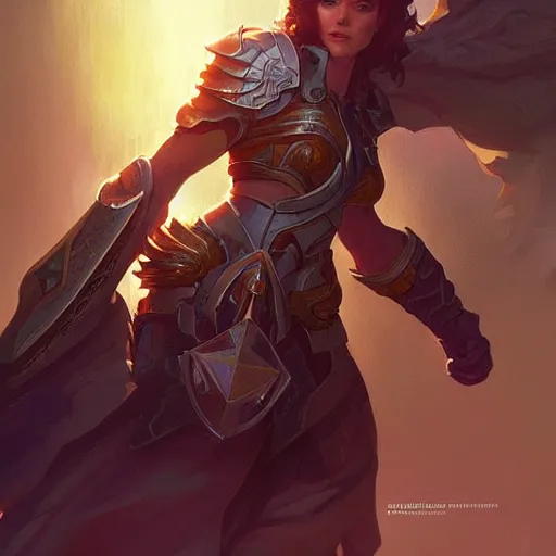 Prompt: female paladin, D&D, highly detailed, digital painting, artstation, concept art, sharp focus, illustration, cinematic lighting, art by artgerm and greg rutkowski and alphonse mucha