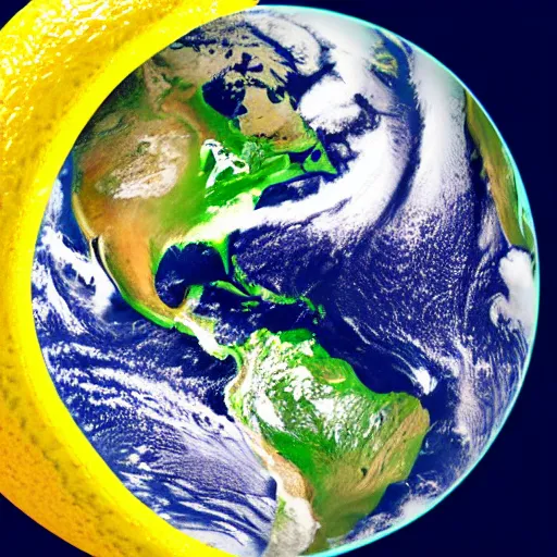 Image similar to earth being sliced in half like a lemon on a cutting board