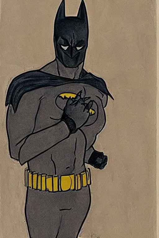 Image similar to Batman by drawing by Egon Schiele