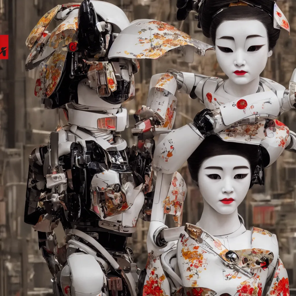 Prompt: Japanese Geisha robot, 8K UHD, highly detailed, Ex Machina (film), star wars, bladerunner