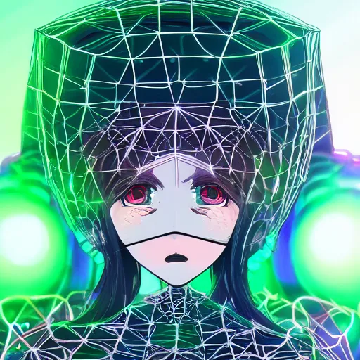 Image similar to cyberwitch super buxom anime girl wearing neon mesh witch hat. cyber sphere symmetrical face. symmetrical detailed defined eyes. beautiful lineart. stereoscopic image of alan turing discovering lsd, stop motion vinyl action figure, plastic, toy, gilbert and george style