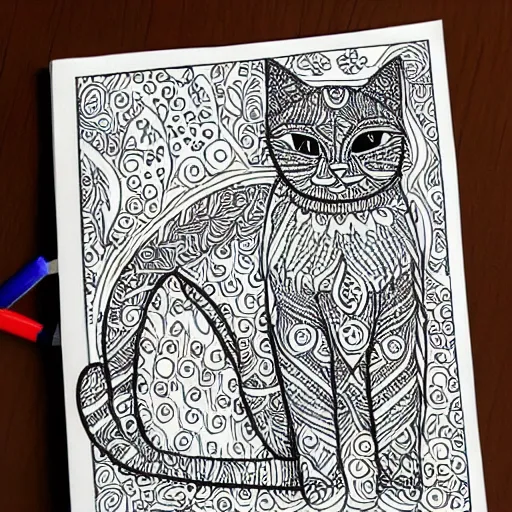 Image similar to cat coloring book page