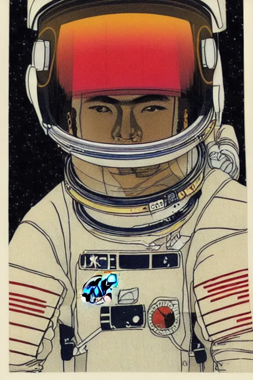 Image similar to portrait of a astronaut in samurai helmets, by katsuhiro otomo