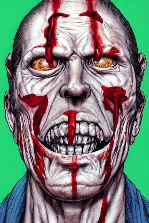 Image similar to portrait of a man with a bloody face. his face like a jigsaw puzzle. art by glenn fabry.