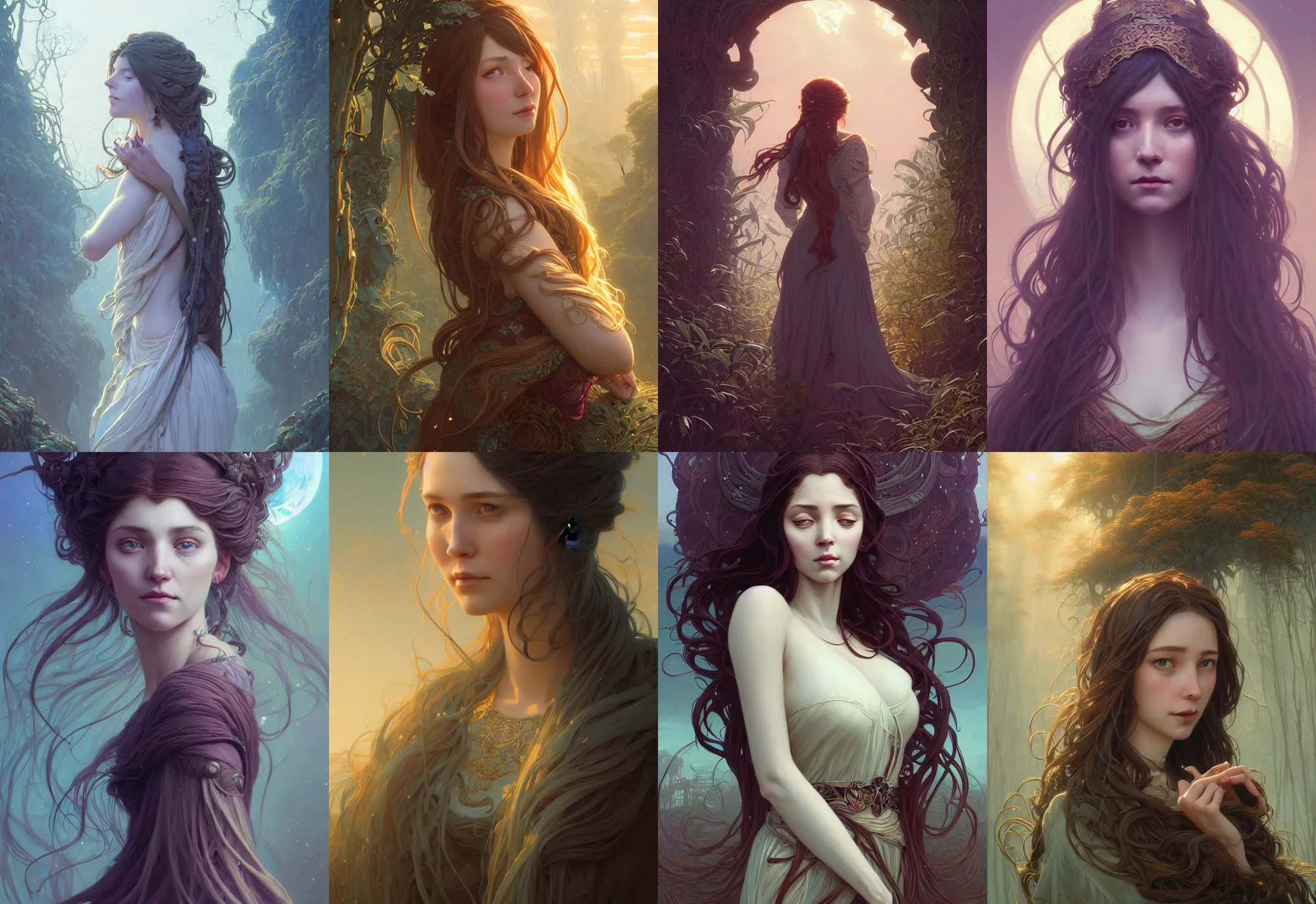 Prompt: highly detailed portrait of a woman with long hairs, stephen bliss, unreal engine, fantasy art by greg rutkowski, art nouveau, loish, rhads, ferdinand knab, makoto shinkai and lois van baarle, ilya kuvshinov, rossdraws, tom bagshaw, alphonse mucha, global illumination, radiant light, detailed and intricate environment