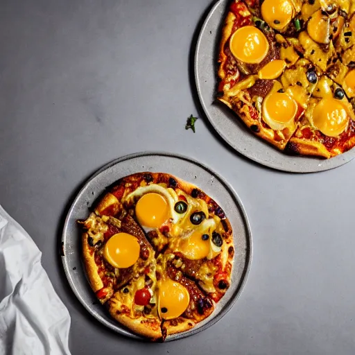 Image similar to pizza with beans and raw egg yolk, food photography