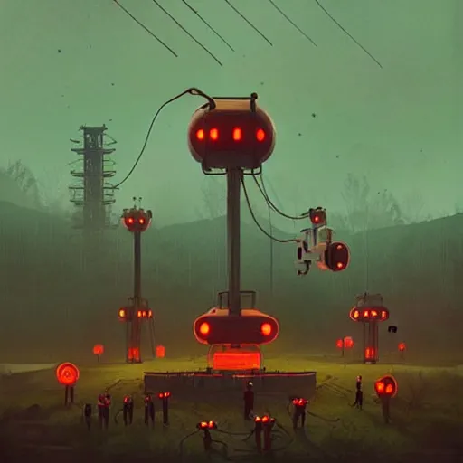 Image similar to the wretched mechanical giants who plague our kingdom, art by Simon Stalenhag