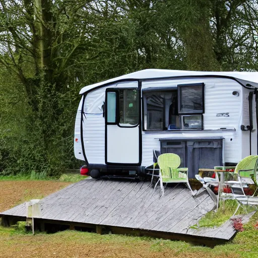 Prompt: rainy uk caravan holiday