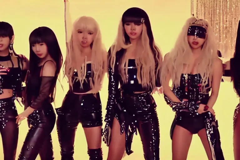 Image similar to music video screenshot of lady gaga with blackpink