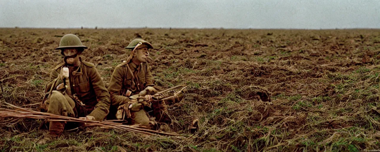 Image similar to battle of the somme with spaghetti, canon 5 0 mm, kodachrome, in the style of wes anderson, retro