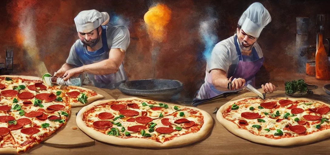 a chef making pizza using pipettes and weird tools,, Stable Diffusion