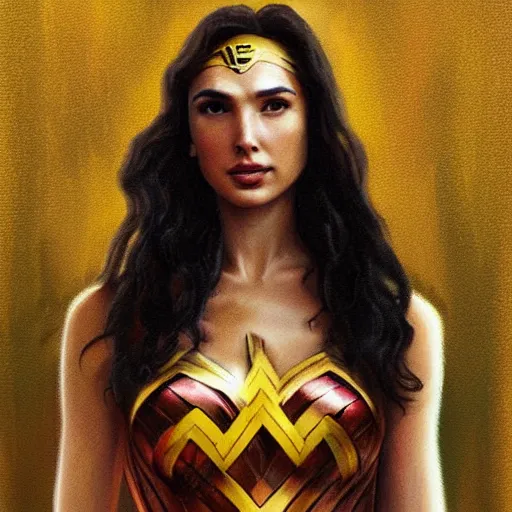 Prompt: painting of Gal Gadot in the style of Golden Rain Painting by Leon Francois Comerre