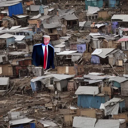 Image similar to donald trump living in a shanty town, detailed face