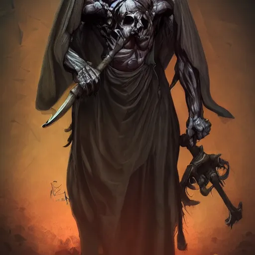 Prompt: Grim Reaper, creepy, muscled, horror, artstation