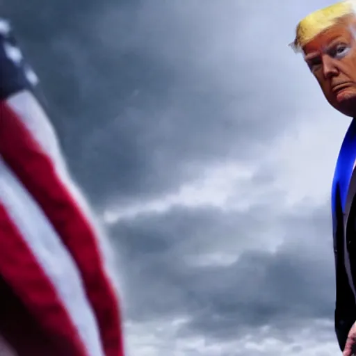 Image similar to donald trump in award winning apocalyptic sci fi film, movie scene, 8 k hd,