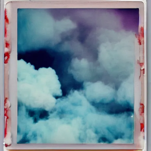 Prompt: polaroid of everything made from cotton candy, smoke, and clouds, mix, DADA collage, texture, lomography, fashion neon light in darkness