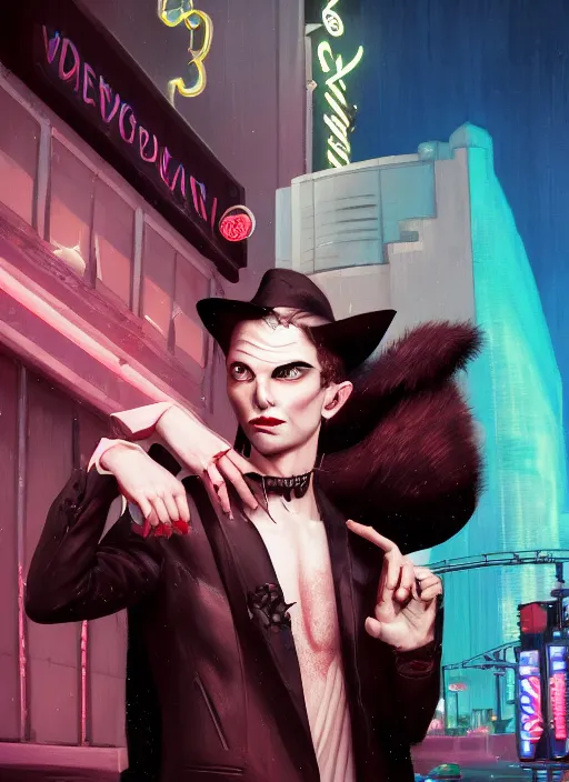 Image similar to 35mm kodak portra portrait a vampire on the Las Vegas strip at night by tomer hanuka and tom bagshaw, handsome face, hyper realism, high detail, octane render, 8k, trending on artstation, CGsociety, concept art