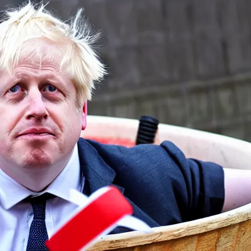 Prompt: boris johnson in a bathtub filled with beans