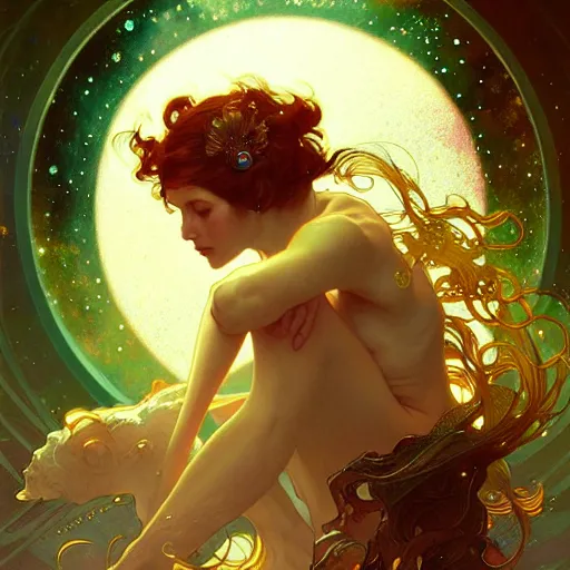 Image similar to Seeking Star Bubbles Cosmic Love, fantasy, intricate, elegant, highly detailed, digital painting, artstation, concept art, smooth, sharp focus, illustration, art by Krenz Cushart and Artem Demura and alphonse mucha