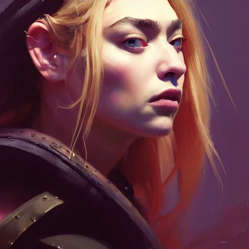 Image similar to side portrait of imogen poots, deathknight, organic painting, matte painting, bold shapes, hard edges, aesthetic octane render, unreal engine, trending on artstation, by greg manchess, huang guangjian, gil elvgren, sachin teng, greg rutkowski, magali villeneuve, artgerm, jeremy lipkin, michael garmash, rey