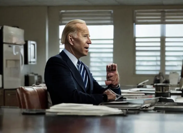 Image similar to film still of joe biden as saul goodman in breaking bad tv show, 8 k
