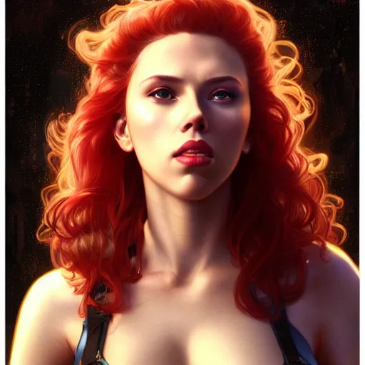 Image similar to young Scarlett Johansson cyborg from another dimension, cinematic lighting, intricate, elegant, highly detailed, digital painting, artstation, sharp focus, illustration, art by artgerm and greg rutkowski and alphonse mucha and Wayne Barlowe and william-adolphe bouguereau