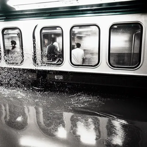 Image similar to flooded subway car, surreal,