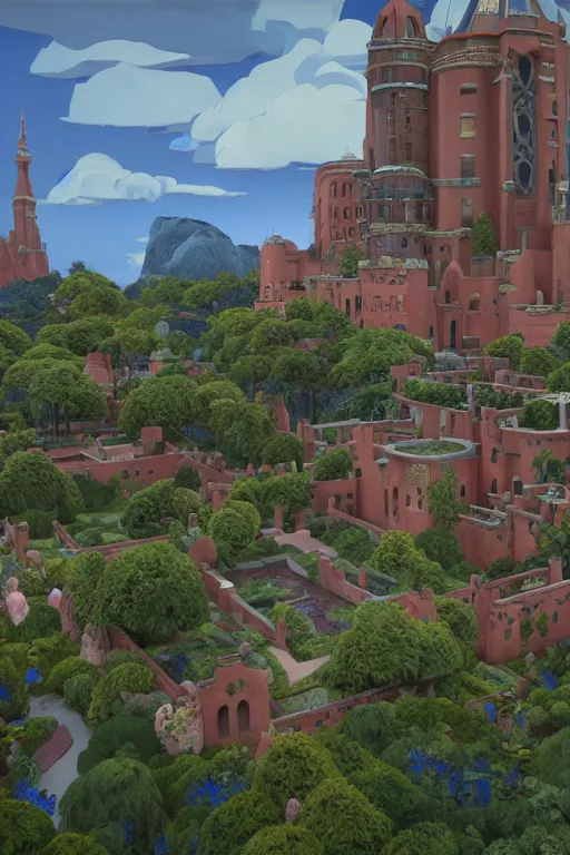 Image similar to view of the mysterious blue tower in its gardens after a storm, tall windows lit up, beautiful ornamental architecture, dramatic cinematic lighting, rich colors, by Nicholas Roerich and William Dyce and April Gornik and Sylvain Sarrailh and Ludwig Deutsch and Diego Rivera, unreal engine