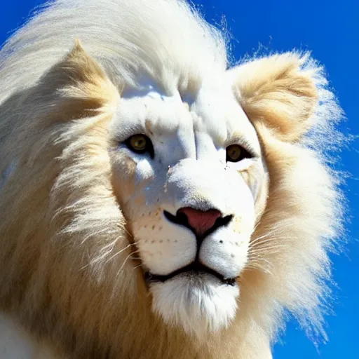 Image similar to ethereal giant white lion cloud in a heavenly blue sky