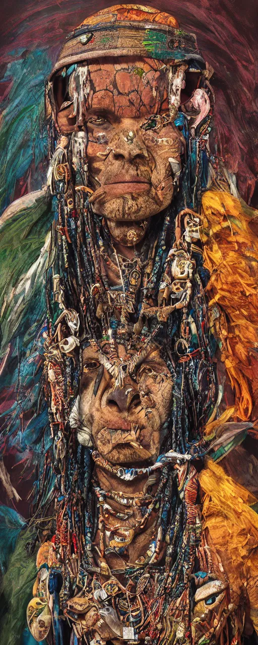 Image similar to the painting of a shaman turning into a jaguar 4 k render