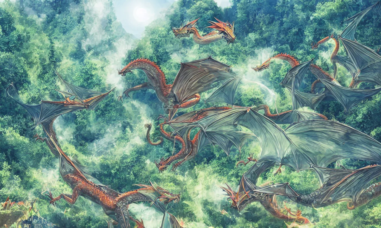 Prompt: summer chilling dragons, forested hills and interconnected high speed rails, digital art, 3 d illustration, transparent backround