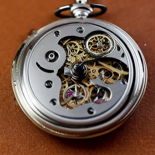 Prompt: cu thousands of tiny interlocking wheels and pinions make for the most elaborate pocket mechanical pocket watch mechanism ever invented, hyperreal - h 6 4 0
