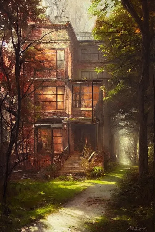 Image similar to (((((a ramshackle manhattan brick brownstone deep in the forest))))) by Andree Wallin!!!!!!!!!!!!!!!!!!!!!!!!!!!