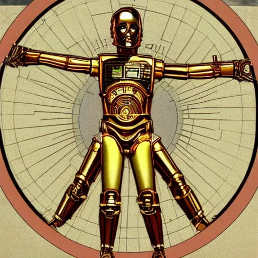 Prompt: c 3 po as the vitruvian man