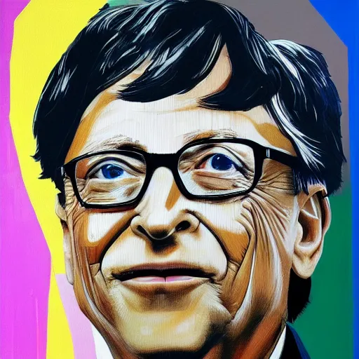 Image similar to portrait of bill gates in the style of Hashim Akib acrylic on canvas colourful strokes