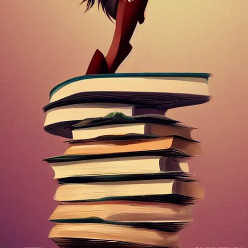 Prompt: Poster of a Cup of coffe on a stack of books, digital art, award winning, trending on artstation, art by artgerm