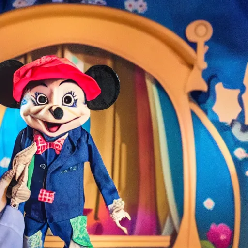 Image similar to a child puppet in the its a small world ride at disneyland that looks like ron desantis, highly detailed, high definition, ultra realistic