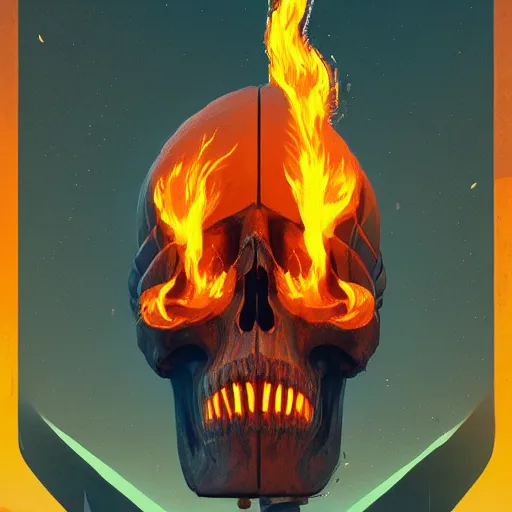 Prompt: A stunning profile of a symmetrical skull on fire Simon Stalenhag, Trending on Artstation, 8K