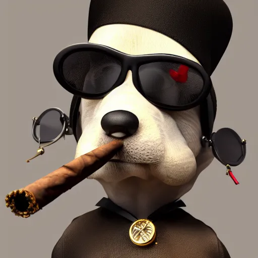 Prompt: anthropomorphic gangster rat smoking a huge cigar, wearing a chain, wearing sunglasses and a cap, long fur, anthropomorphic rat, detailed, blender, 3d render, 4k, trending on artstation