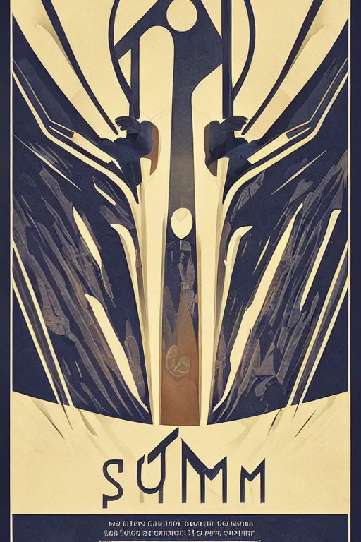 Prompt: Art Deco poster illustration of Skyrim, full shot