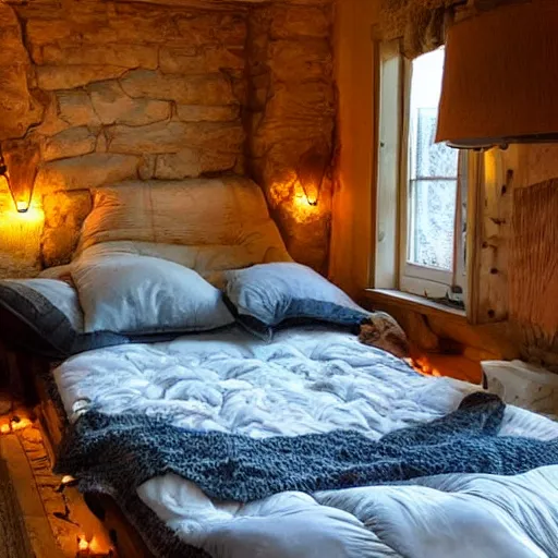 Prompt: the cosiest bed in the world