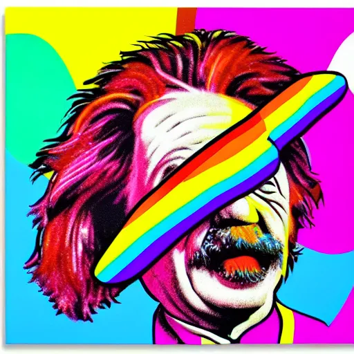 Image similar to rainbow excited einstein. pop art