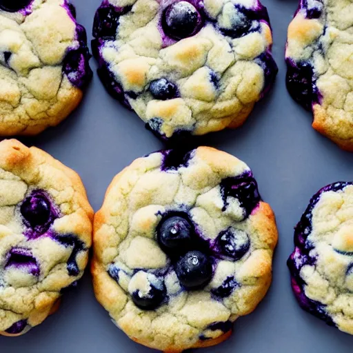 Prompt: blueberry cream cheese cookies, 8k, trending on artstation, professional photography