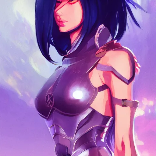 Image similar to long shot fantasy woman in armor looking her reflection in water girl miss attractive eye catching official fanart behance hd artstation, mystic, by Rossdraws and Jesper Ejsing, by Makoto Shinkai and Lois van baarle, ilya kuvshinov