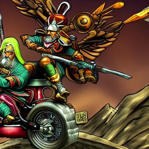 Prompt: Guan Yu rides a Harley