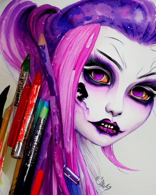 Image similar to colorful watercolor portrait of monster high draculaura doll, by sabrina eras, alice x. zhang, agnes - cecile, blanca alvarez, very detailed