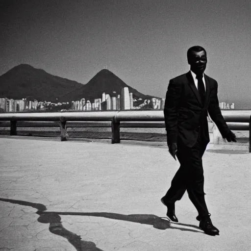 Image similar to vintage photo of a black man wearing a black suit in rio de janeiro